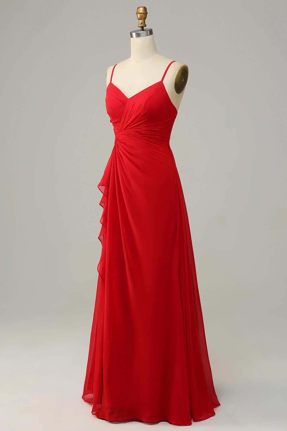 Red Spaghetti Straps A Line Bridesmaid Dress 3 Red Spaghetti Straps A Line Bridesmaid Dress - Image 3