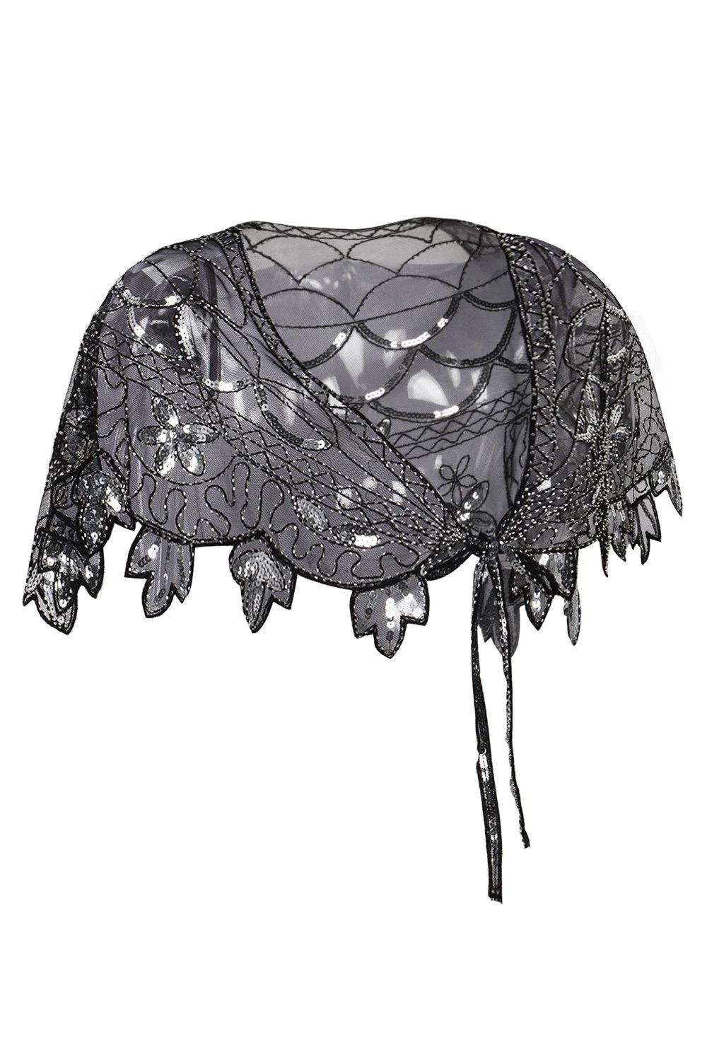 1920s Black Flower Sequin Women Cape 3 1920s Black Flower Sequin Women Cape - Image 3