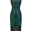 Green Sequin 1920s Fringe Flapper Dress