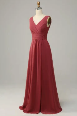 V Neck Desert Rose Sleeveless Chiffon Long Bridesmaid Dress -Zapaka Sales Store 91287 Desert Rose 2