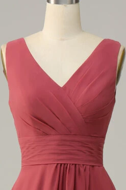 V Neck Desert Rose Sleeveless Chiffon Long Bridesmaid Dress -Zapaka Sales Store 91287 Desert Rose 4