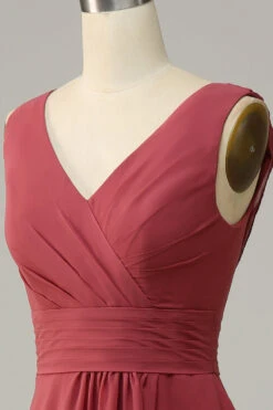 V Neck Desert Rose Sleeveless Chiffon Long Bridesmaid Dress -Zapaka Sales Store 91287 Desert Rose 5