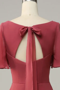 V Neck Short Sleeves Open Back Bridesmaid Dress 11 V Neck Short Sleeves Open Back Bridesmaid Dress -Zapaka Sales Store AHANR450 Desert Rose 6