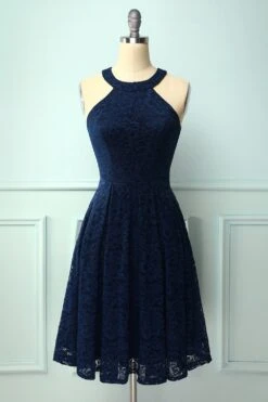 Royal Blue Halter Lace Midi -Zapaka Sales Store ALA5010 Navy
