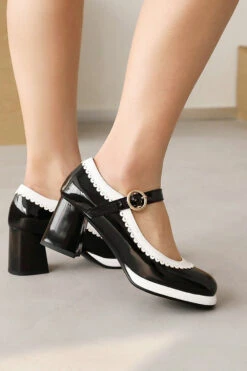 Black Round Toe Shoes With Adjustable Strap -Zapaka Sales Store CGGXH0077 Black 2