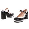 Black Round Toe Shoes With Adjustable Strap