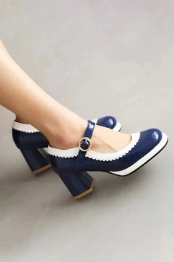 Black Round Toe Shoes With Adjustable Strap -Zapaka Sales Store CGGXH0077 Blue 2