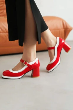 Black Round Toe Shoes With Adjustable Strap -Zapaka Sales Store CGGXH0077 Red 1 first