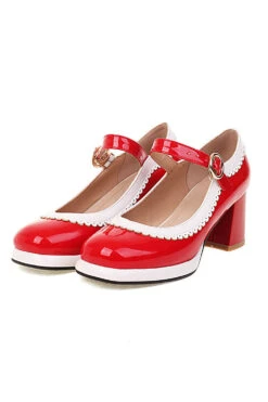 Black Round Toe Shoes With Adjustable Strap -Zapaka Sales Store CGGXH0077 Red 2