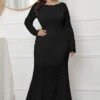 Plus Size Lace Black Long Sleeves Mother Of The Bride Dress