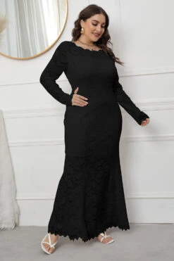 Plus Size Lace Black Long Sleeves Mother Of The Bride Dress -Zapaka Sales Store CGGXH0099 Black 3