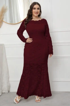 Plus Size Lace Black Long Sleeves Mother Of The Bride Dress -Zapaka Sales Store CGGXH0099 Red 1 first