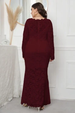 Plus Size Lace Black Long Sleeves Mother Of The Bride Dress -Zapaka Sales Store CGGXH0099 Red 2