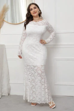 Plus Size Lace Black Long Sleeves Mother Of The Bride Dress -Zapaka Sales Store CGGXH0099 White 1 first