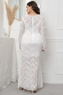 Plus Size Lace Black Long Sleeves Mother Of The Bride Dress -Zapaka Sales Store CGGXH0099 White 2