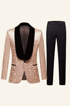 Champagne Jacquard Shawl Lapel 2 Piece Men's Formal Suits -Zapaka Sales Store CGGXH01020 Champagne 3