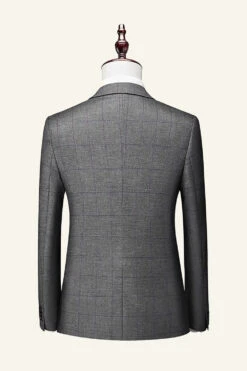 Grey Plaid 3 Piece Notched Lapel Men's Wedding Suits -Zapaka Sales Store CGGXH01025 Grey 4