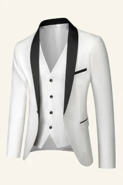 Dark Blue Shawl Lapel 3 Piece Men's Wedding Suits -Zapaka Sales Store CGGXH01027 White 1