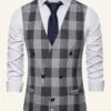 Lapel Brown Men's Check Vest