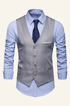 Lapel Single Breasted Men's Suit Vest -Zapaka Sales Store CGGXH01032 20Grey 20 1