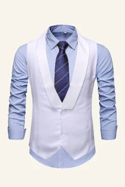 Black Single Breasted Shawl Lapel Men's Vest -Zapaka Sales Store CGGXH01034 20White 20 1