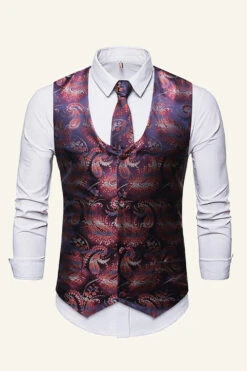 Single Breasted Lapel Print Men's Suit Vest -Zapaka Sales Store CGGXH01036 20Burgundy