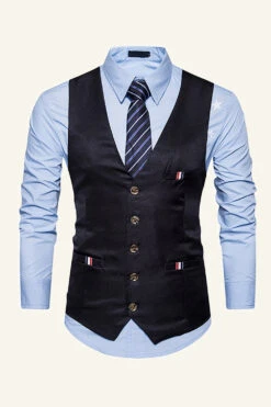 Black Single Breasted Lapel Men's Black Vest