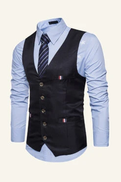Black Single Breasted Lapel Men's Black Vest -Zapaka Sales Store CGGXH01046 20Black 20 3