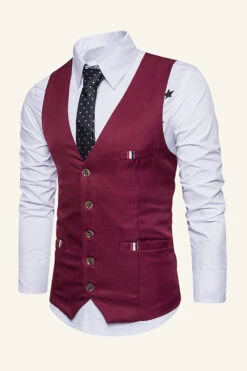 Black Single Breasted Lapel Men's Black Vest -Zapaka Sales Store CGGXH01046 20Burgundy 20 3