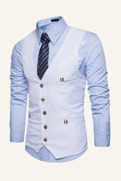 Black Single Breasted Lapel Men's Black Vest -Zapaka Sales Store CGGXH01046 20White 20 3