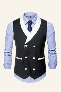 Black Shawl Lapel Double Breasted Men's Suit Vest