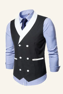 Black Shawl Lapel Double Breasted Men's Suit Vest -Zapaka Sales Store CGGXH01047 20Black 20 3