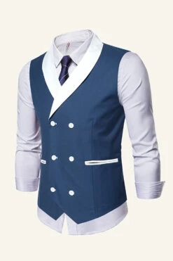 Black Shawl Lapel Double Breasted Men's Suit Vest -Zapaka Sales Store CGGXH01047 20Blue 20 3