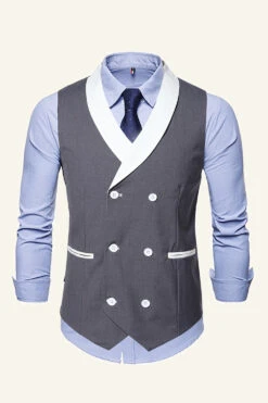 Black Shawl Lapel Double Breasted Men's Suit Vest -Zapaka Sales Store CGGXH01047 20Grey 20 1