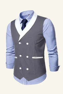 Black Shawl Lapel Double Breasted Men's Suit Vest -Zapaka Sales Store CGGXH01047 20Grey 20 3