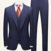 Dark Blue Pinstriped 3 Piece Men Wedding Suits
