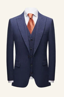 Dark Blue Pinstriped 3 Piece Men Wedding Suits -Zapaka Sales Store CGGXH01063 Dark Blue 3