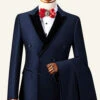 Dark Blue Peaked Lapel Double-Breasted Men's Suit Tuxedo