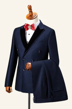Dark Blue Peaked Lapel Double-Breasted Men's Suit Tuxedo -Zapaka Sales Store CGGXH01089 Dark Blue 3