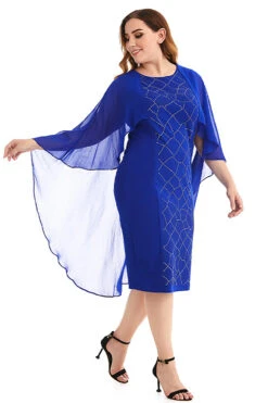 Plus Size Royal Blue Mother Of The Bride Dress With Cape -Zapaka Sales Store CGGXH0108 Blue 3
