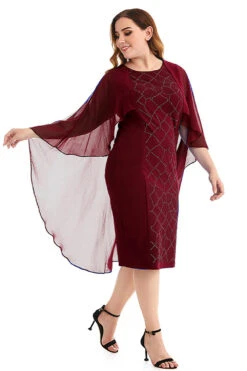 Plus Size Royal Blue Mother Of The Bride Dress With Cape -Zapaka Sales Store CGGXH0108 Purplish 3