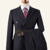 Black Striped Double-Breasted Peaked Lapel 3-Piece Men's Suit