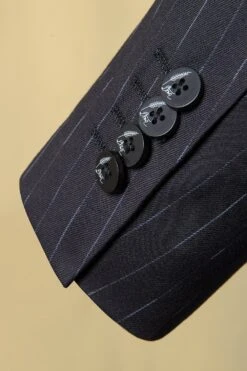 Black Striped Double-Breasted Peaked Lapel 3-Piece Men's Suit -Zapaka Sales Store CGGXH01091 Black 6