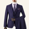 Dark Blue Notched Lapel Grid 3-Piece Men's Suit
