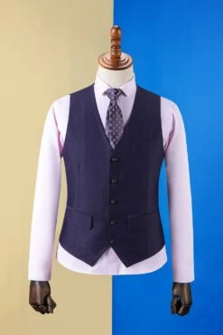 Dark Blue Notched Lapel Grid 3-Piece Men's Suit -Zapaka Sales Store CGGXH01092 Dark Blue 4
