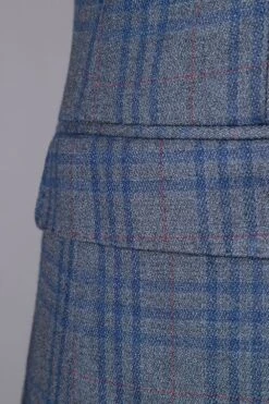 Blue Plaid Double-Breasted Peaked Lapel 2-Piece Men's Suit -Zapaka Sales Store CGGXH01098 Blue 5