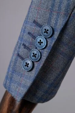 Blue Plaid Double-Breasted Peaked Lapel 2-Piece Men's Suit -Zapaka Sales Store CGGXH01098 Blue 6