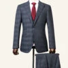 Grey Plaid 3-Piece Peaked Lapel Men's Suit