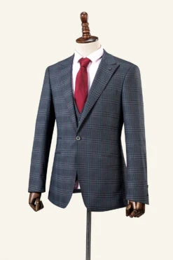 Grey Plaid 3-Piece Peaked Lapel Men's Suit -Zapaka Sales Store CGGXH01100 Grey 3