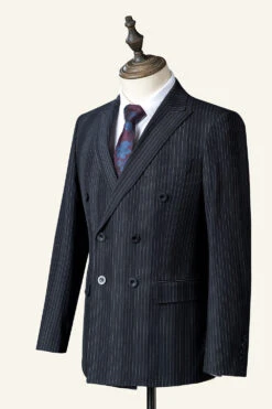 Black Pinstriped Double-Breasted 3-Piece Men's Suit -Zapaka Sales Store CGGXH01104 Black 3